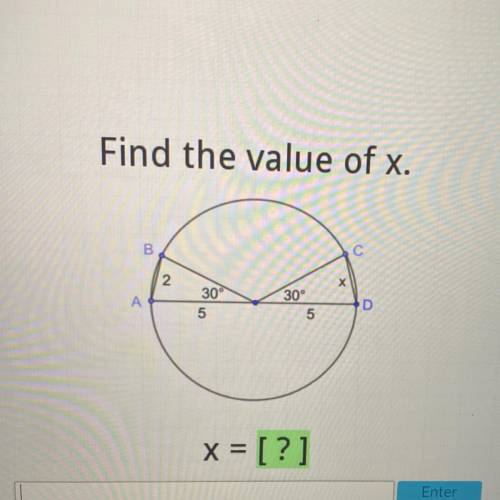 Chords and arcs 
Find the value of x.