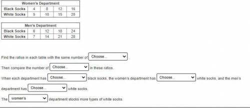 The women’s department of a store stocks 4 types of black socks for every 5 types of white socks.