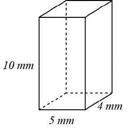 The volume of the rectangular prism is 200 cubic millimeters.