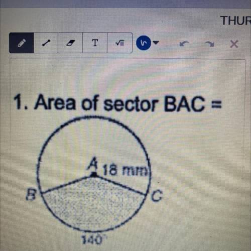 What is the area of sector BAC? 
What is the measure of arc AB?