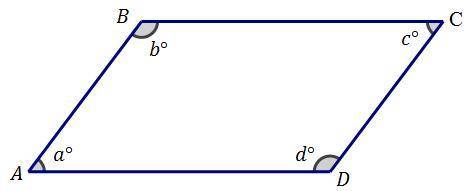 In parallelogram ABCD, what is the relationship between angle a° and angle c°?

a° + c = 180°
a° –