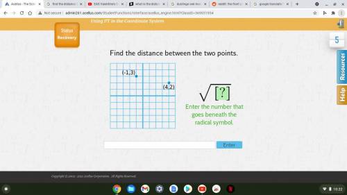 What is the distance between (-1,3) and (4,2)