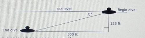 a submarine dives as shown in the diagram. to the nearest degree, determine the dive angle whose me