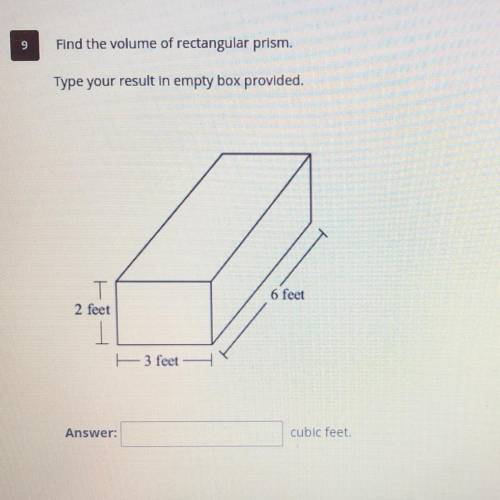 Find the volume of rectangular prism.
Type your result in empty box provided.