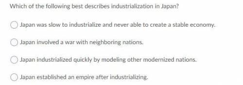 Which of the following best describes industrialization in japan