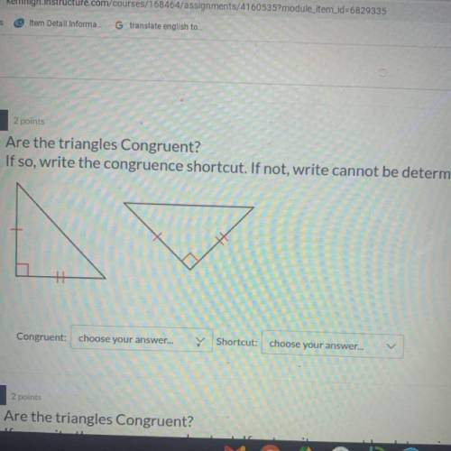 Are these triangles congruent if so what’s the congruent ? And whats the shortcut ?