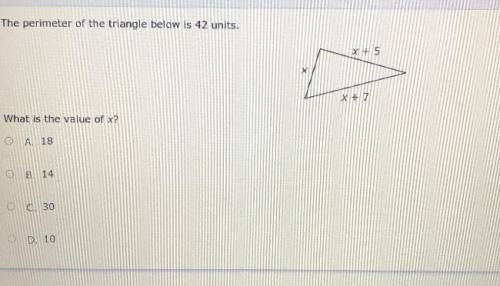 PLEEASSEE HELP FOR BRAINLIEST :)

The perimeter of the triangle below is 42 units.
What is the val