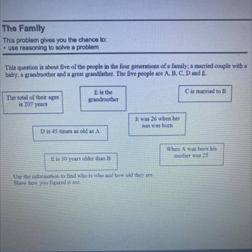 The Family

This problem gives you the chance to:
• use reasoning to solve a problem
This question