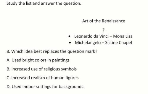Plzzzzzzz helppppp

Study the list and answer the question
Art of the Renaissance?
•Leonardo da Vi