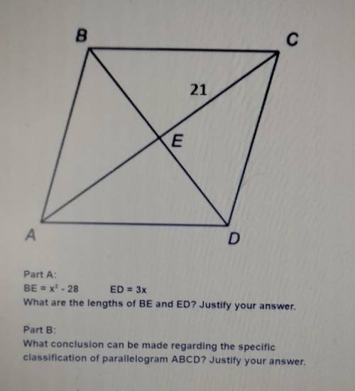 The figure shows a parallelogram ABCD with EC = 21.​