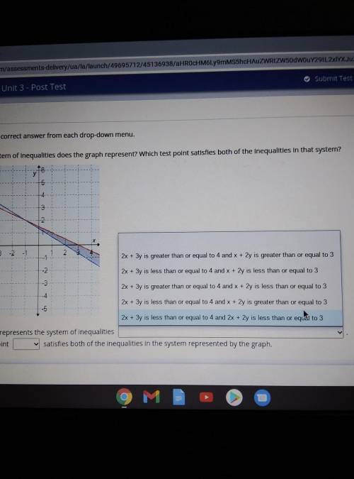 Select the correct answer from each drop-down menu. Which system of inequalities does the graph rep