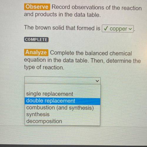 Observe Record observations of the reaction

and products in the data table.
The brown solid that