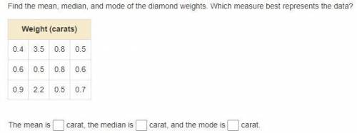 Find the mean, median, and mode of the diamond weights.
Please help!!