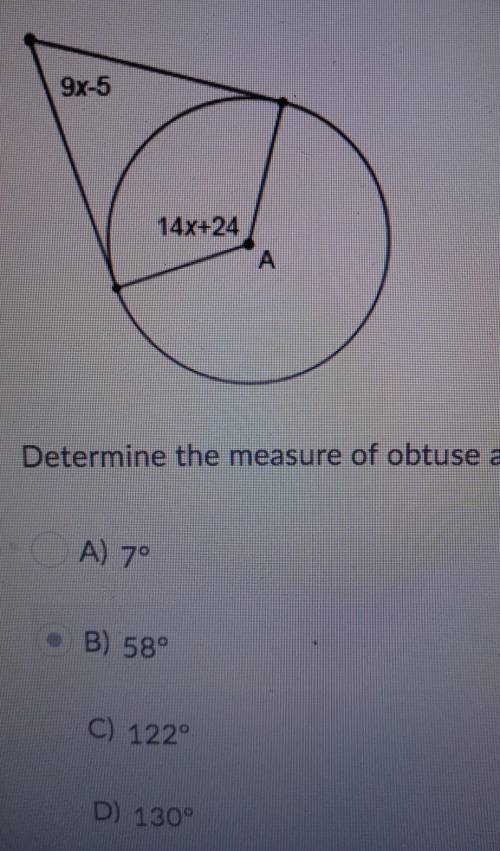 Determine the measurement of obtuse angle A ​