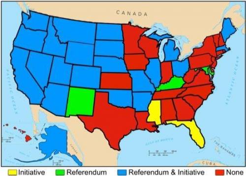 By studying this map it can be determined that:

A) eastern states prefer referendums to initiativ