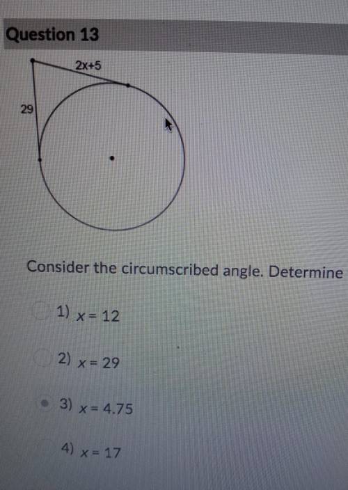 Consider the circumscribed angle. value of x ​