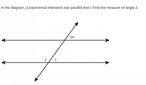 In the diagram, a transversal intersects two parallel lines. Find the measure of angle 2.