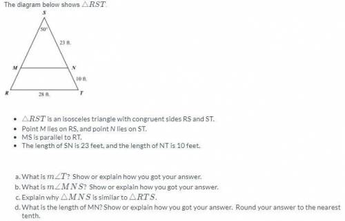 13 POINTS. PLEASE HELP. WILL GIVE BRAINLIEST

ARST is an isosceles triangle with congruent sides R