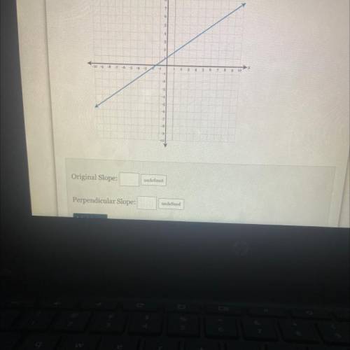 Graph a line that is perpendicular to the given line. Determine the slope of the given

line and t