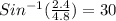 Sin^{-1} (\frac{2.4}{4.8})=30