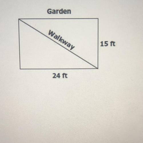 Mr. Ammons is constructing a walkway through his rectangular garden. The walkway runs diagonally as