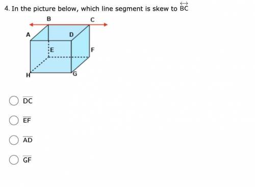 In the picture below, which line segment is skew to BC