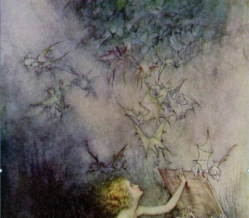 Analyze the the painting below and answer the question that follows.

/Rackham, Arthur. Pandora. W