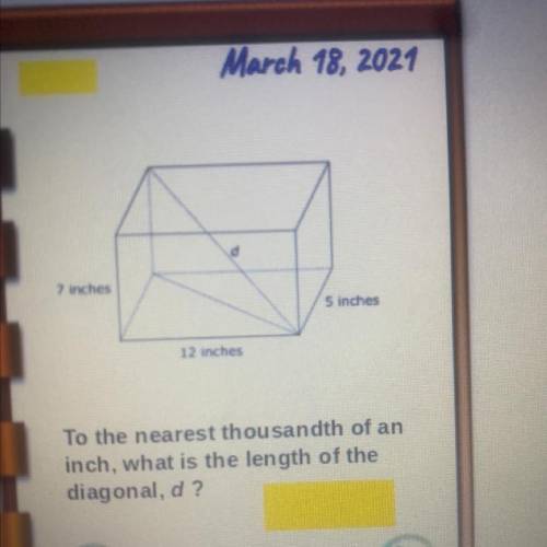 To the nearest thousandth of an inch , what is the length of the diagonal, d ?
