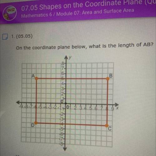 OUR

Mathematics 6 / Module 07 Area and
On the coordinate plane below, what is the length of AB?
A
