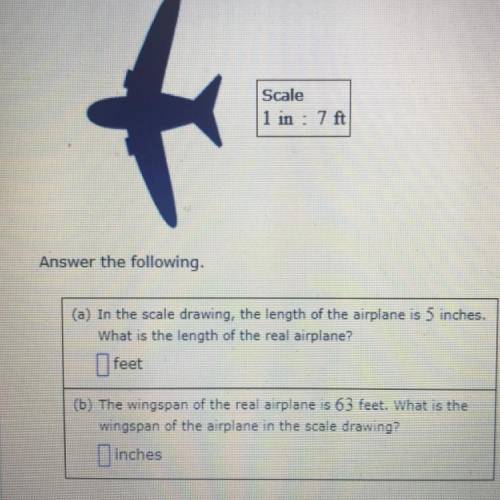 In a scale drawing of an airplane, 1 inch represents 7 feet.
Scale