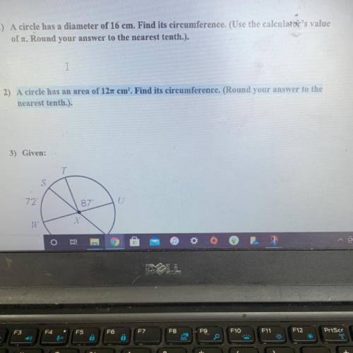 2) A circle has an area of 121 ñ cm. Find its circumference. (Round your answer to the

nearest te