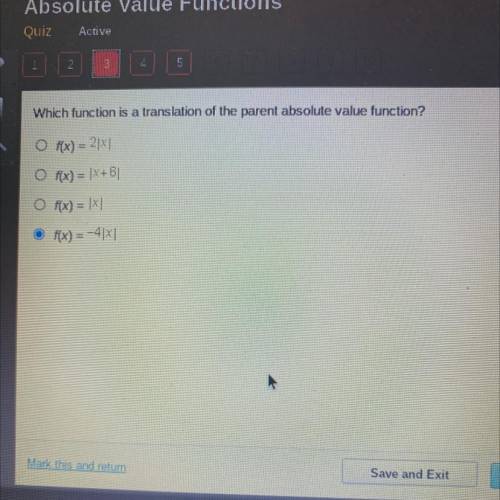 Which function is a translation of the parent absolute value function?

O f(x) = 2x1
O f(x) = \X+6