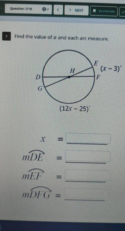 Find the value of x and each arc measure ​