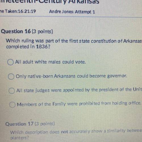 Which ruling was part of the first state constitution of Arkansas when it was completed in 1836 PLZ