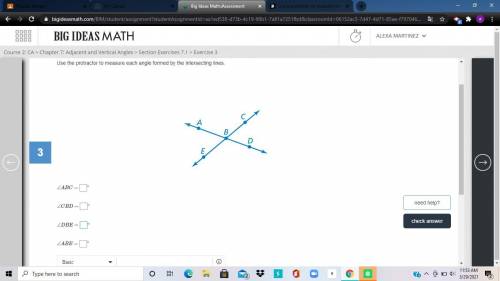 Find the angle of each of these intersecting lines.