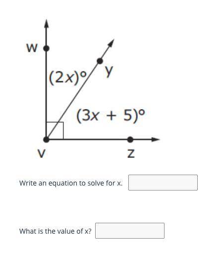 Write and equation to solve for x.
what is the value of x?