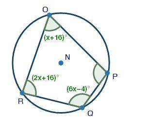 I need real answers plssss

Quadrilateral OPQR is inscribed in circle N, as shown below. Which of