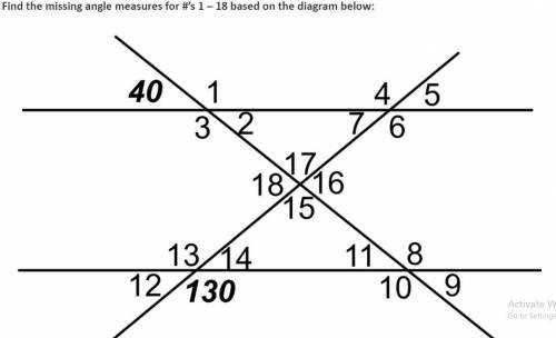 Also the answers i need is the angles for numbers 1-18