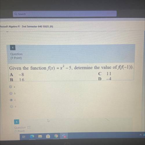 Given the function f(x) = x² – 5, determine the value of f(f(-1))