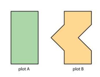 Two plots of land have very different shapes. Noah said that both plots of land have the same area.