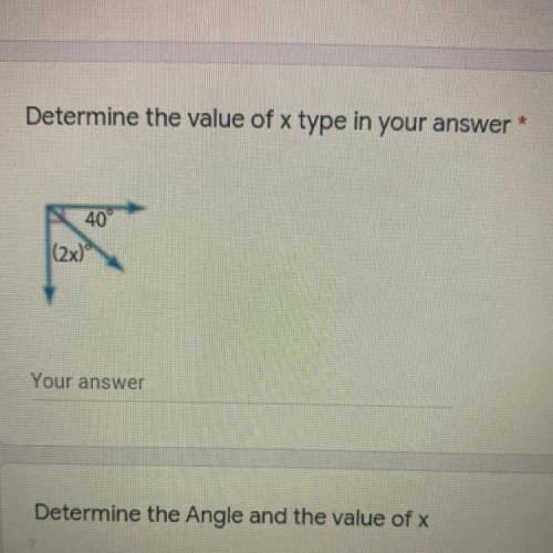 Determine the value of x type in your answer *
40
(2x)