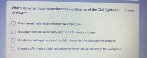 Which statement best describes the significance of the Civil Rights Act
of 1964?
