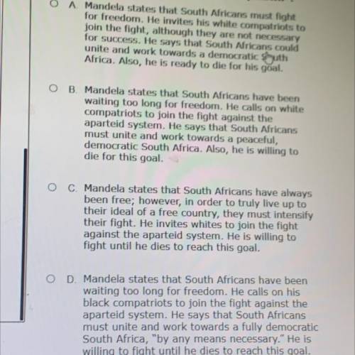 Which is the best summary of Mandelas “Address to capetiwn”