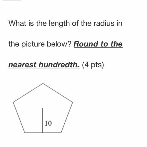 What is the length of the radius of a pentagon when the apothem is 10?