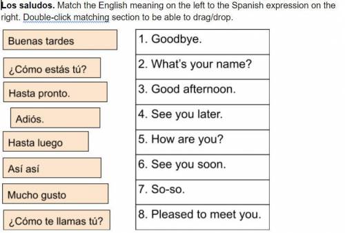 Match the meanings in english to spanish