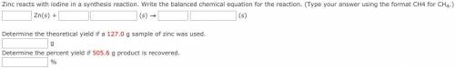 100 pts and brainliest; 10th grade chemistry balanced equation, and yield, 3 questions.