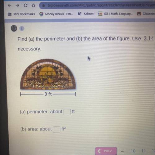 Find (a) the perimeter and (b) the area of the figure. Use 3.14 or 22/7 for n. Round your answer to