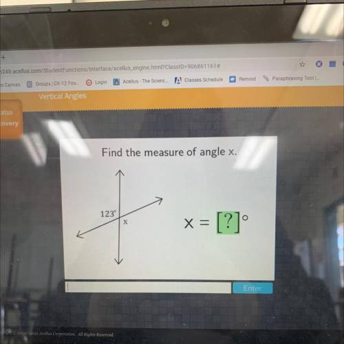 Find the measure of angle x.
123°
Х
X =
= [?]