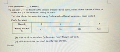 The equation y = 16x describes the amount of money Louis earns, where x is the number of hours he