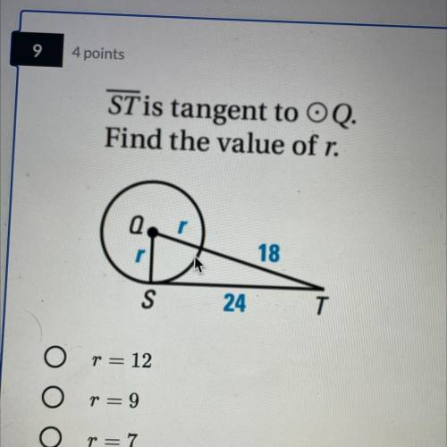 St is tangent to q find the value of r